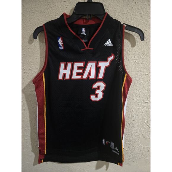 Vintage Miami Heat Kids Adidas NBA Jersey, Dwayne Wade #3, Size Medium 10/12 - Picture 1 of 7